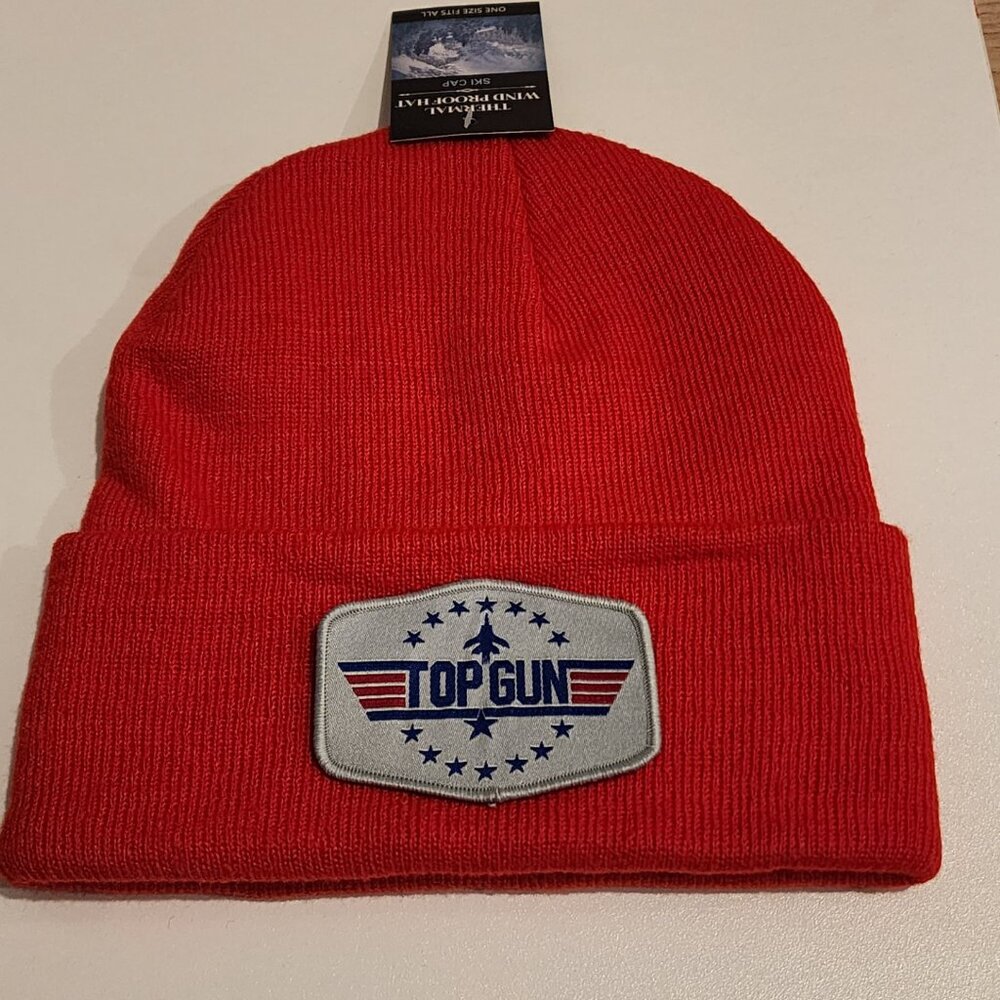 TOP GUN Knit Cuffed Beanie in Red.